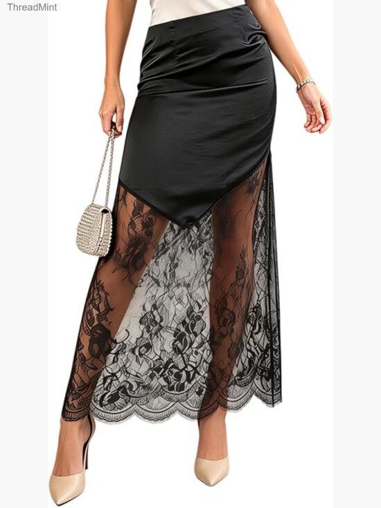 Dresses & Skirts - Lace Patchwork Bodycon Skirt High Waist Elegant Maxi Long Skirt